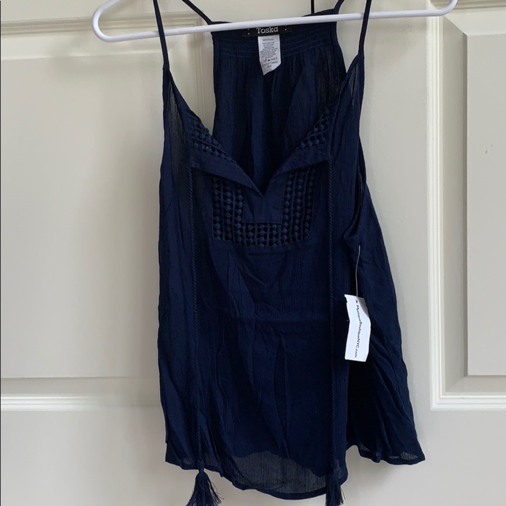 Toska navy tank top with designs